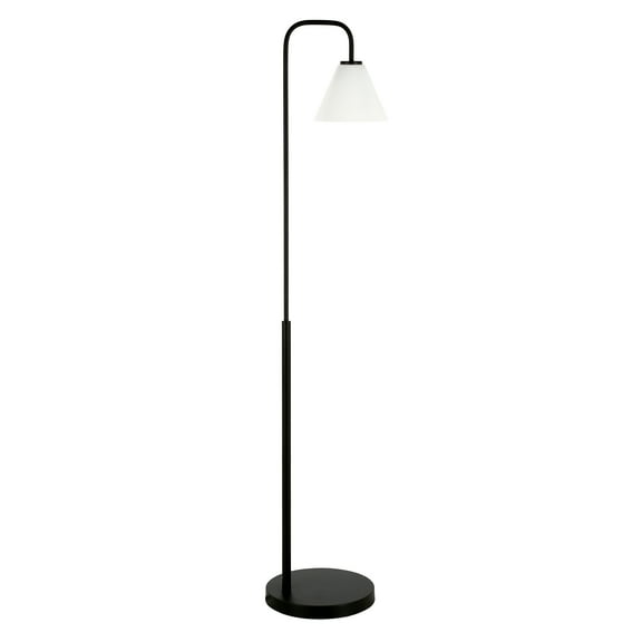 Evelyn&Zoe Henderson Arc Floor Lamp with Glass Shade, Blackened Bronze/White Milk