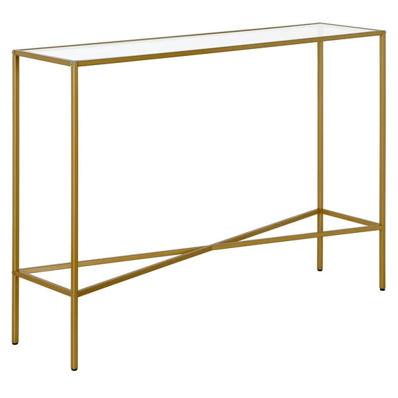 Evelyn&Zoe Henley 42" Wide Rectangular Console Table with Glass Top, Brass