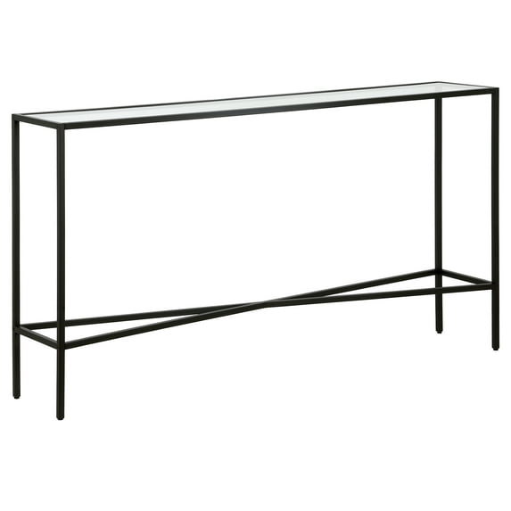 Evelyn&Zoe Henley 55" Wide Rectangular Console Table with Glass Top, Blackened Bronze