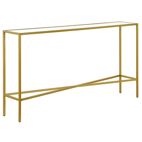 Evelyn&Zoe Henley 55" Wide Rectangular Console Table with Glass Top, Brass