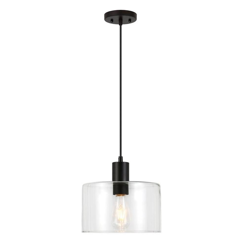 Coastal Beach House Bronze Pendant with Clear Glass Drum Shade