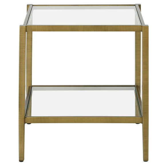 Evelyn&Zoe Hera 20" Wide Square Side Table with Glass Shelf, Antique Brass