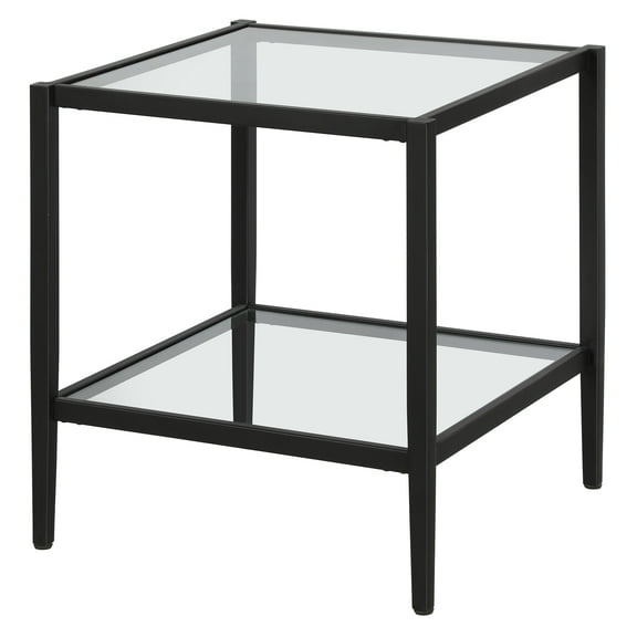 Evelyn&Zoe Hera 20" Wide Square Side Table with Glass Shelf, Blackened Bronze
