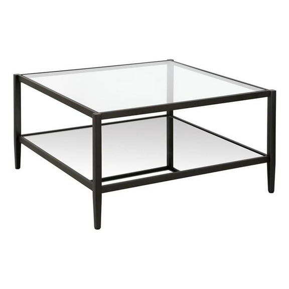 Evelyn&Zoe Hera 32" Wide Square Coffee Table with Mirror Shelf in Blackened Bronze