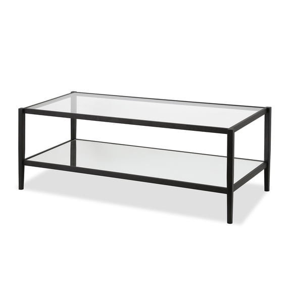 Evelyn&Zoe Hera 45" Wide Rectangular Coffee Table with Mirror Shelf, Blackened Bronze