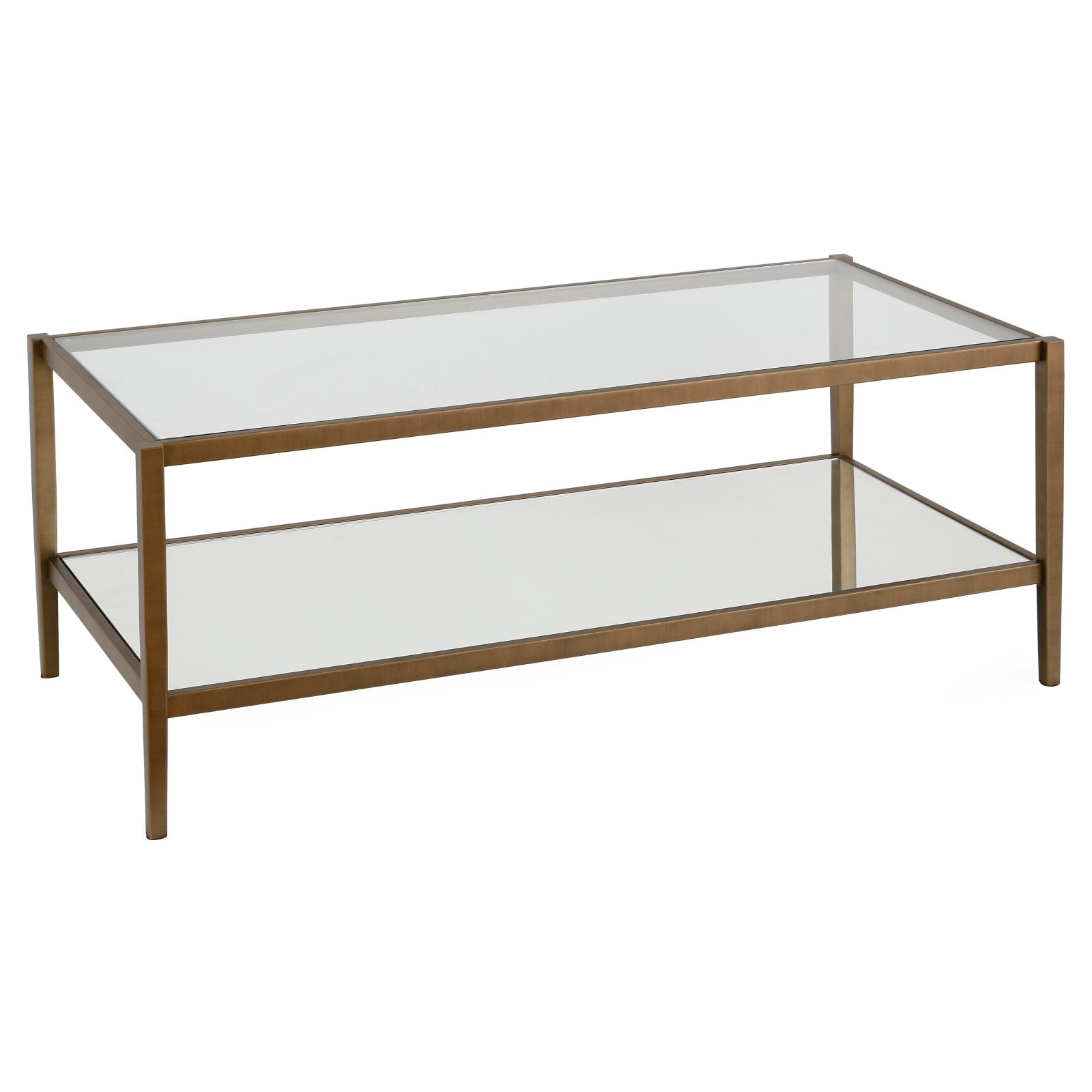 Modern Brass 45" Rectangular Coffee Table with Glass Shelf