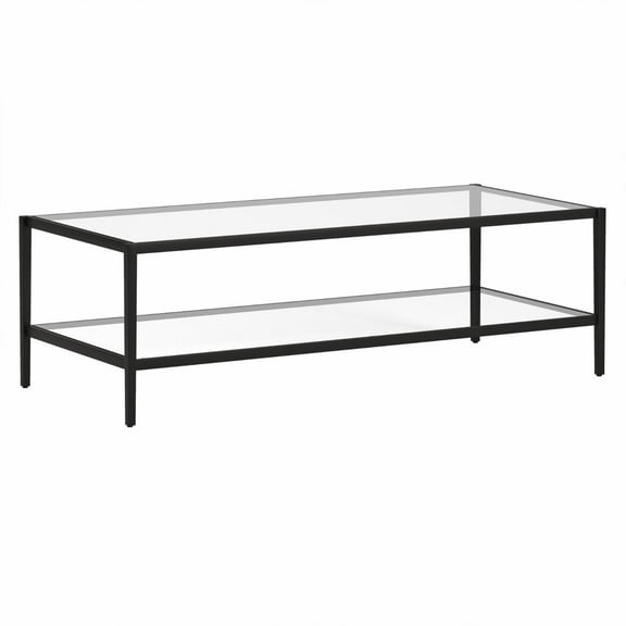 Evelyn&Zoe Hera 54" Wide Rectangular Coffee Table with Glass Shelf, Blackened Bronze