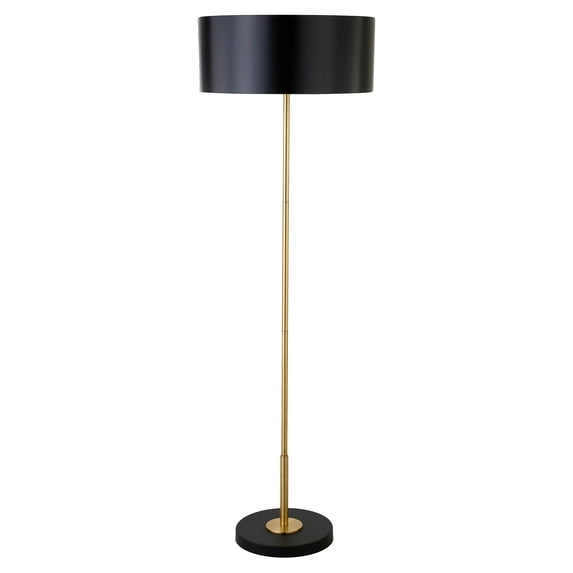 Evelyn&Zoe Hoffman 2-Light/Two-Tone Floor Lamp with Metal Shade, Brass/Blackened Bronze/Black