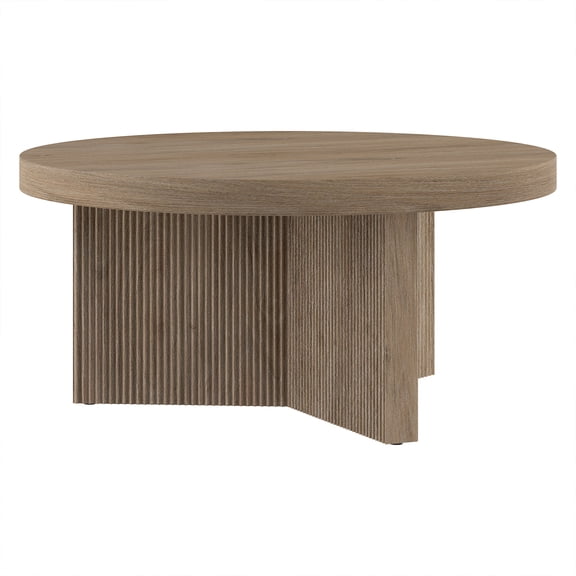 Evelyn&Zoe Holm 32" Wide Round Coffee Table, Antiqued Gray Oak