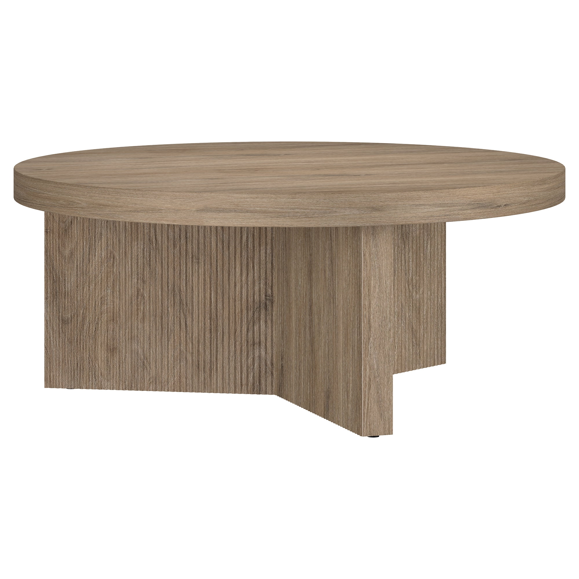 Evelyn&Zoe Holm 36" Wide Round Coffee Table, Antiqued Gray Oak