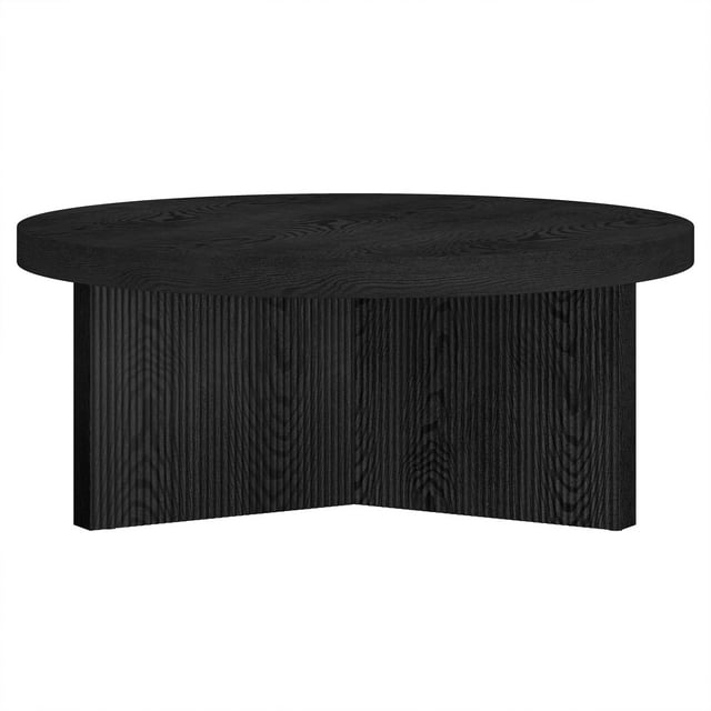 Evelyn&Zoe Holm 36" Wide Round Coffee Table, Black Grain