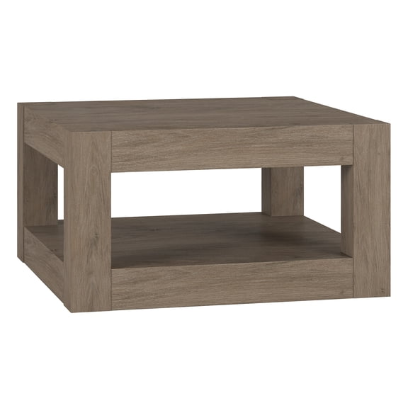 Evelyn&Zoe Hughes 32" Wide Square Coffee Table, Antiqued Gray Oak