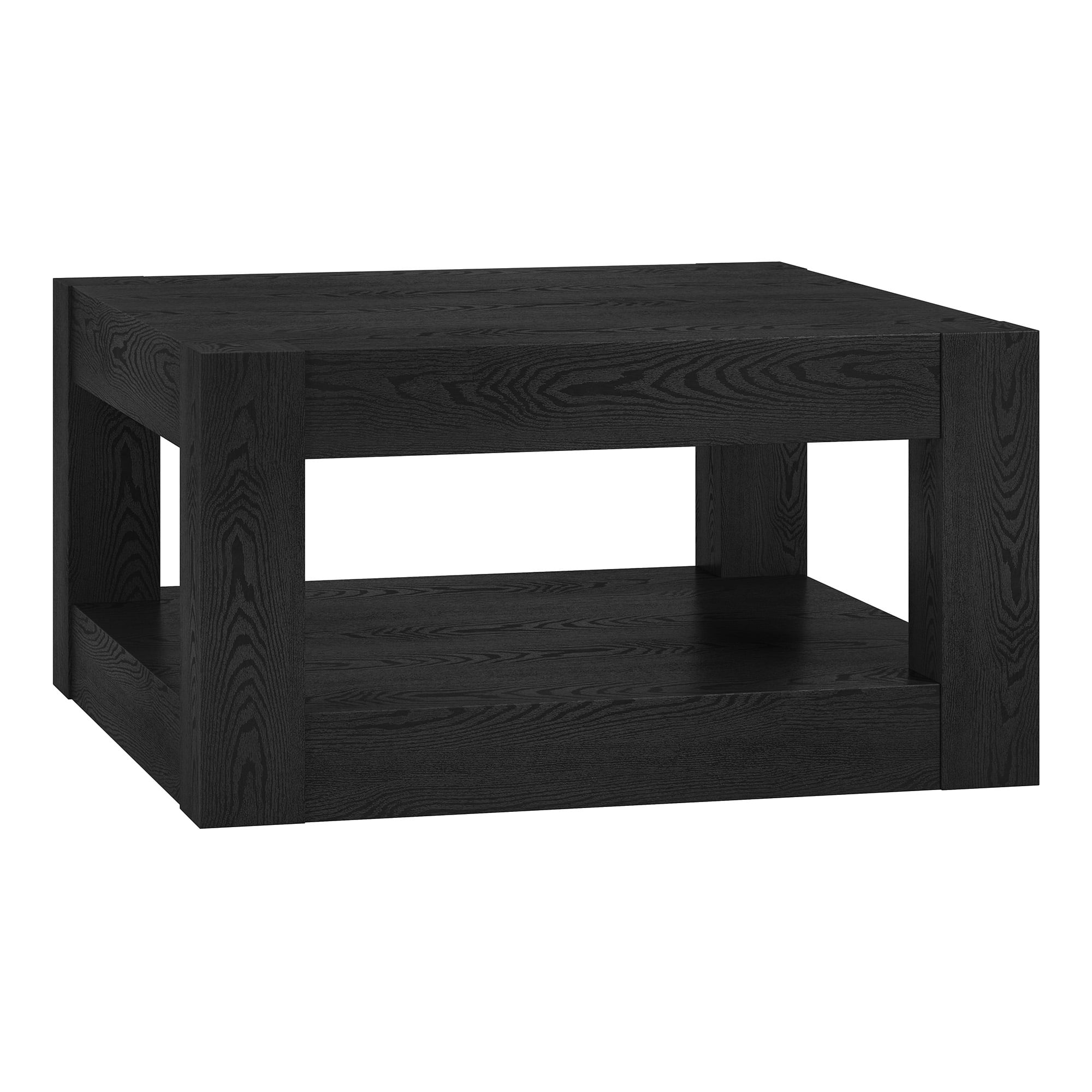 Evelyn&Zoe Hughes 32" Wide Square Coffee Table, Black Grain