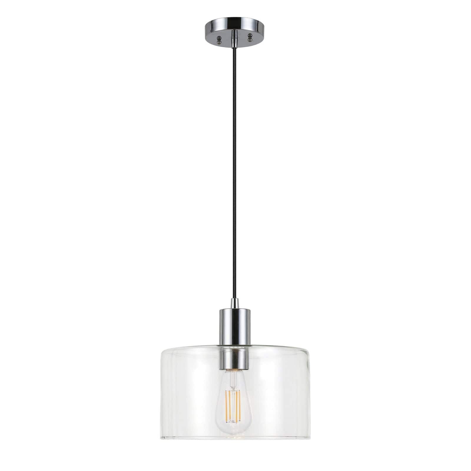Contemporary Polished Nickel Drum Pendant with Hand-Blown Glass Shade