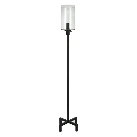 Evelyn&Zoe Industrial Metal Floor Lamp with Seeded Glass Shade