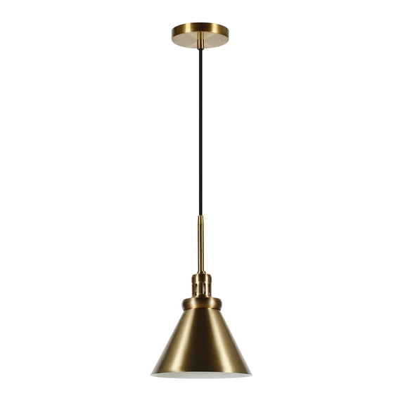 Evelyn&Zoe Industrial 8" Wide Brass Pendant