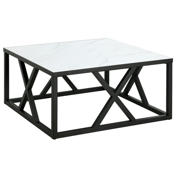 Evelyn&Zoe Jedrek 35'' Wide Square Coffee Table with Faux Marble Top, Blackened Bronze