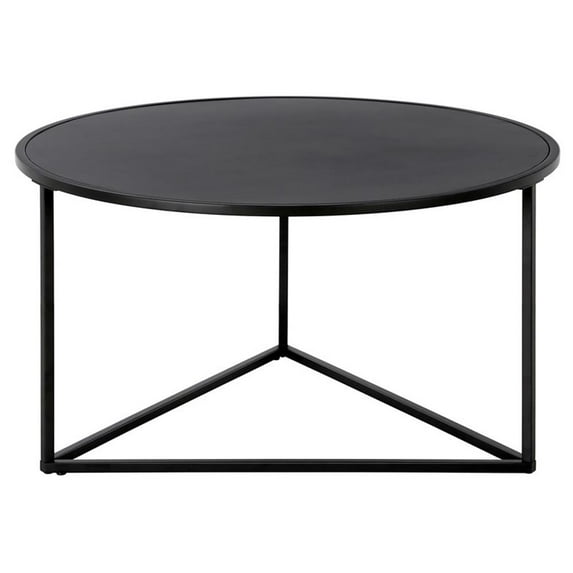 Evelyn&Zoe Jenson 33" Wide Round Coffee Table with Metal Top, Blackened Bronze