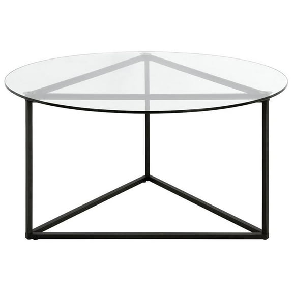 Evelyn&Zoe Jenson 35" Wide Round Coffee Table with Glass Top, Blackened Bronze