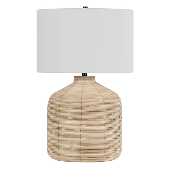 Evelyn&Zoe Jolina 27" Tall Oversized/Rattan Table Lamp with Fabric Shade in Natural Rattan/White