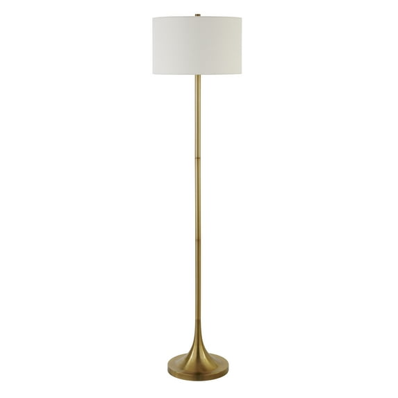 Evelyn&Zoe Josephine 62" Tall Floor Lamp with Fabric Shade, Brass/White