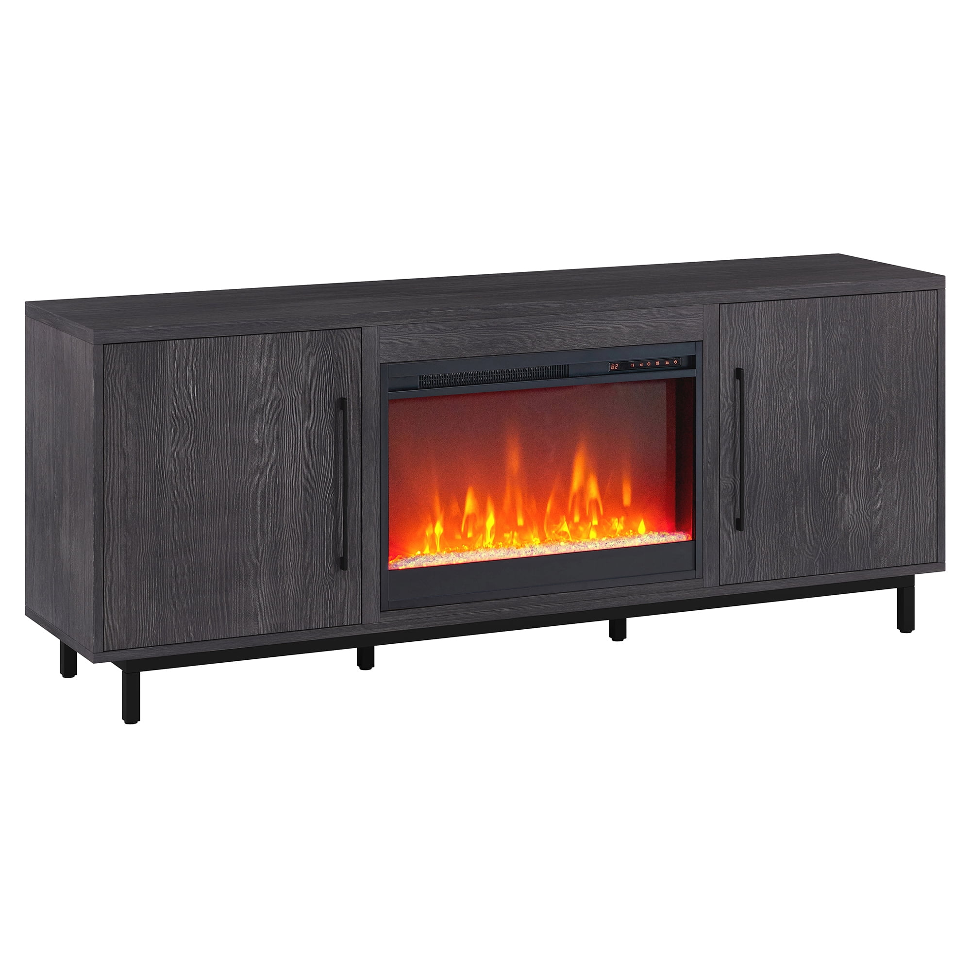 Evelyn&Zoe Julian Rectangular TV Stand with 26" Crystal Fireplace for TV's up to 75", Charcoal Gray