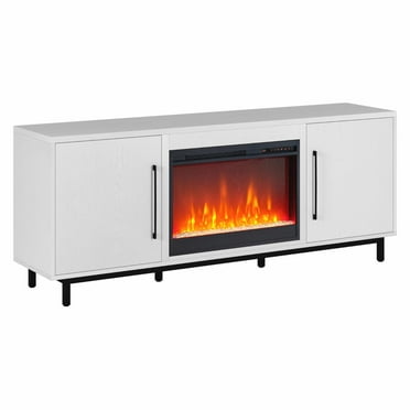 Evelyn&Zoe Julian Rectangular TV Stand with 26" Crystal Fireplace for TV's up to 75", White