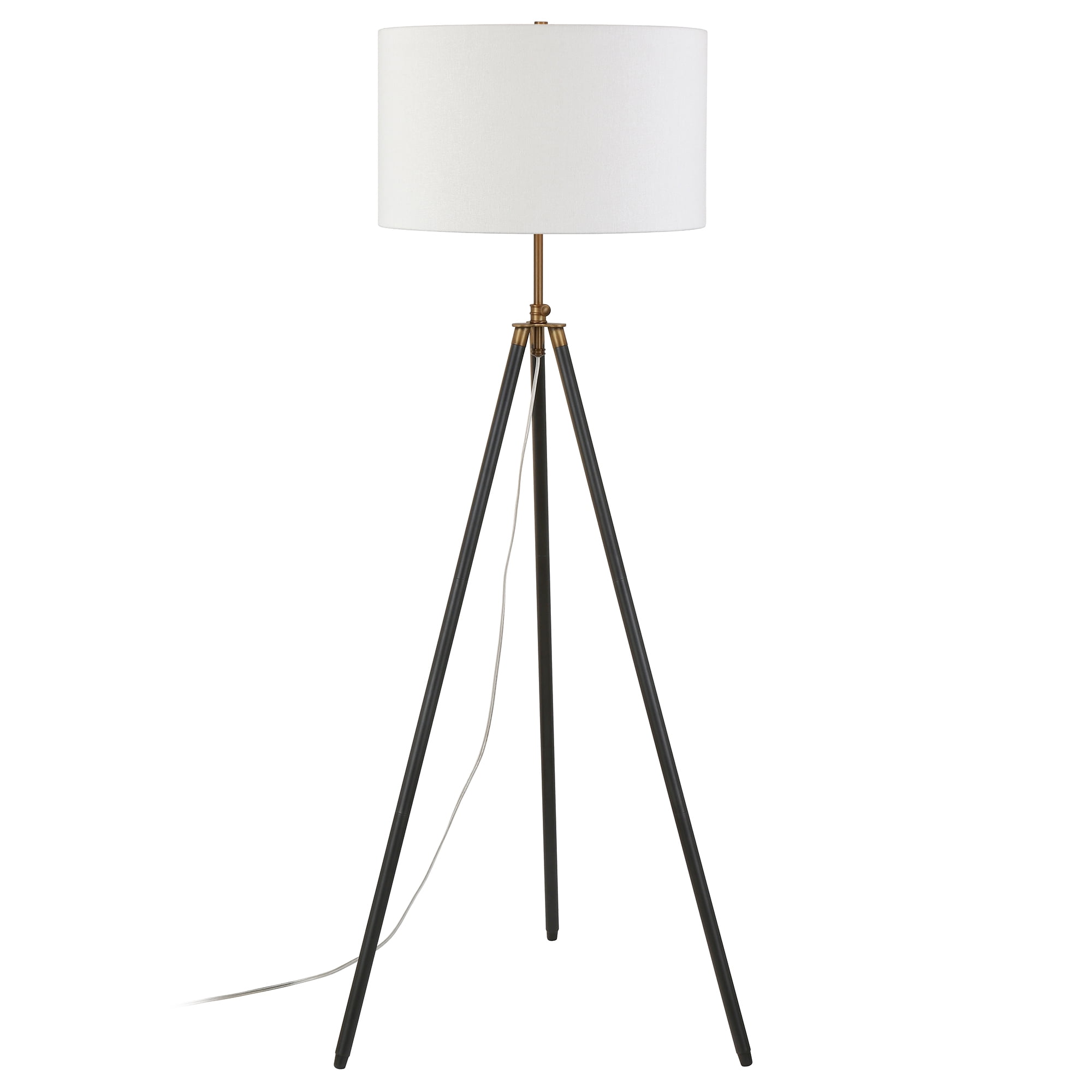 Evelyn&Zoe Kahn Two-Tone Floor Lamp with Fabric Shade, Blackened Bronze/Antique Brass/White