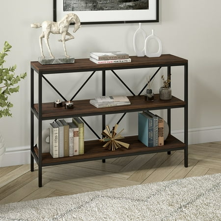 Evelyn&Zoe Kira 42" Wide Rectangular Console Table, Blackened Bronze/Alder Brown