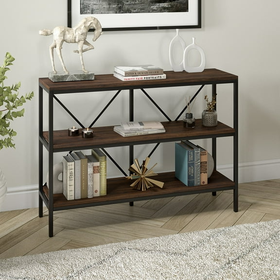 Evelyn&Zoe Kira 42" Wide Rectangular Console Table, Blackened Bronze/Alder Brown