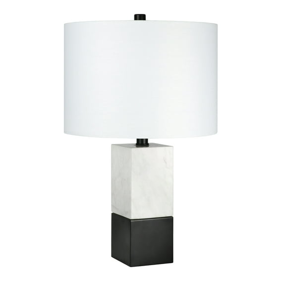 Evelyn&Zoe Lena 21.5" Tall Table Lamp with Fabric Shade in Marble/Blackened Bronze/White Table Lamp Blackened Bronze 21" Tall