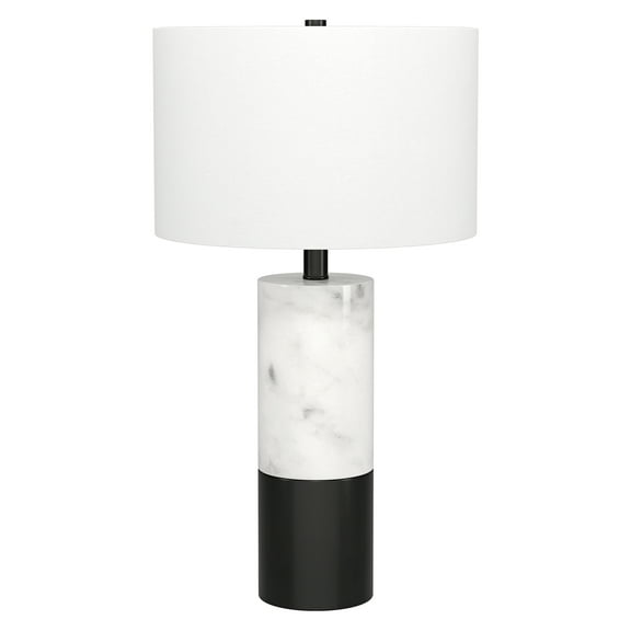 Evelyn&Zoe Liana 24" Tall Table Lamp with Fabric Shade, Marble/Black/White