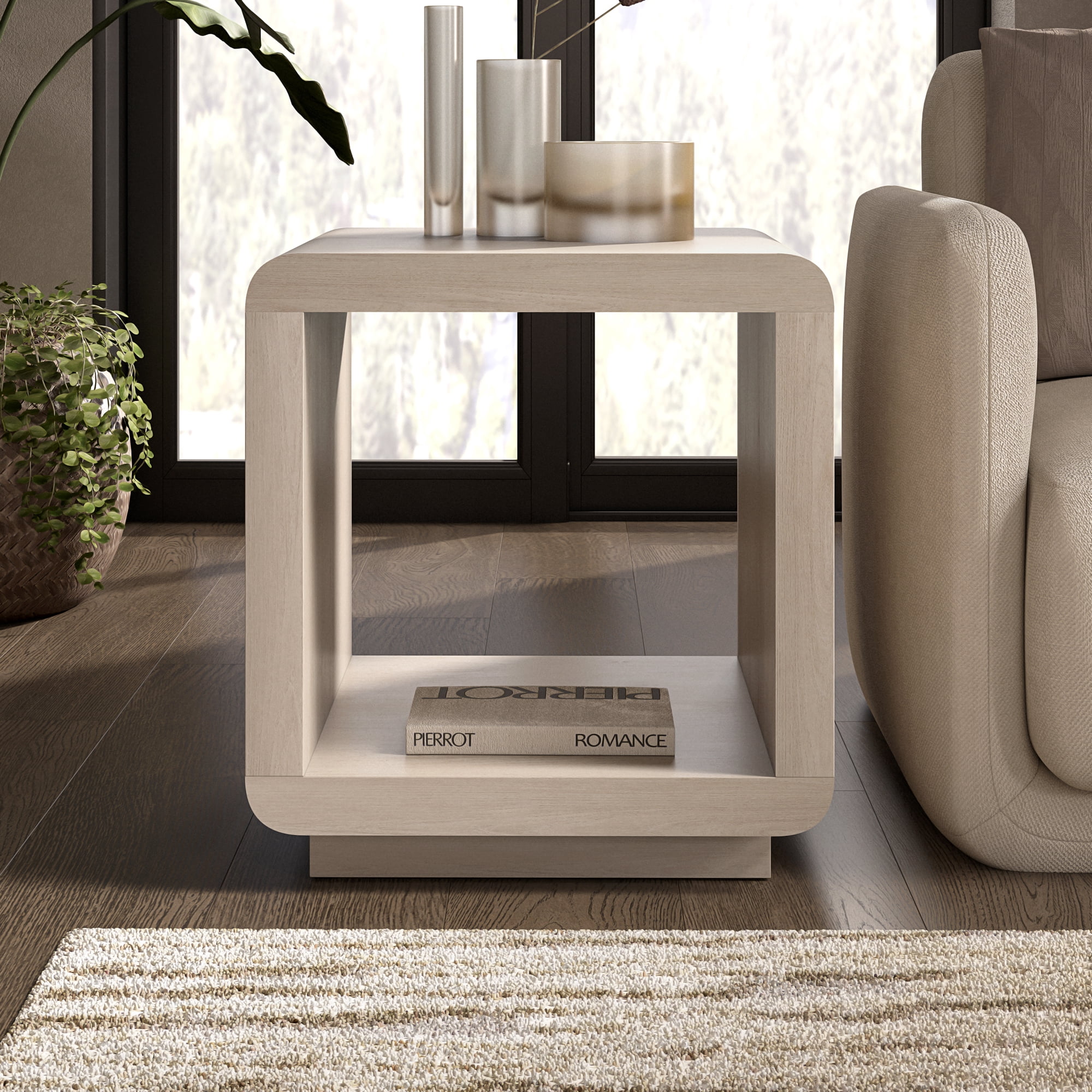 Evelyn&Zoe Lonni 20" Wide Square Side Table in Alder White