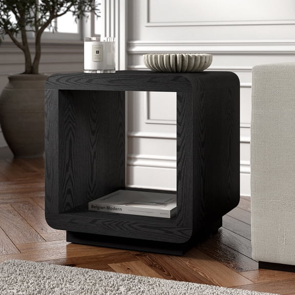 Evelyn&Zoe Lonni 20" Wide Square Side Table in Black Grain