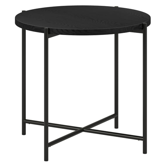 Evelyn&Zoe Loretta 23.63" Wide Round Side Table with MDF Top, Blackened Bronze/Black Grain