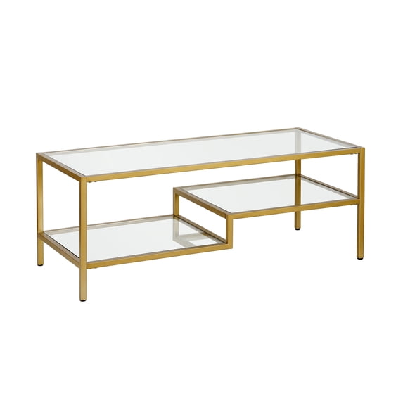 Evelyn&Zoe Lovett 45" Wide Rectangular Coffee Table, Brass