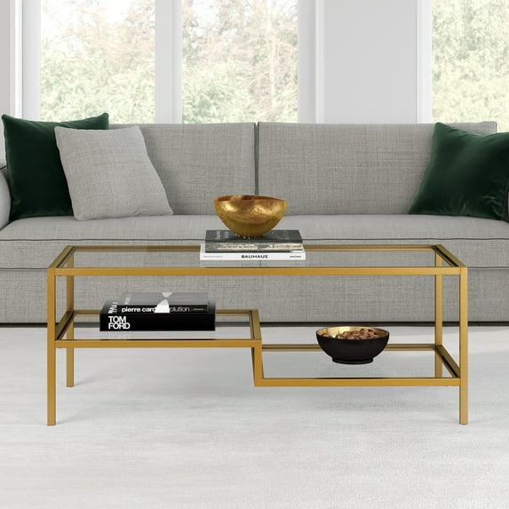 Evelyn&Zoe Lovett 45" Wide Rectangular Coffee Table, Brass