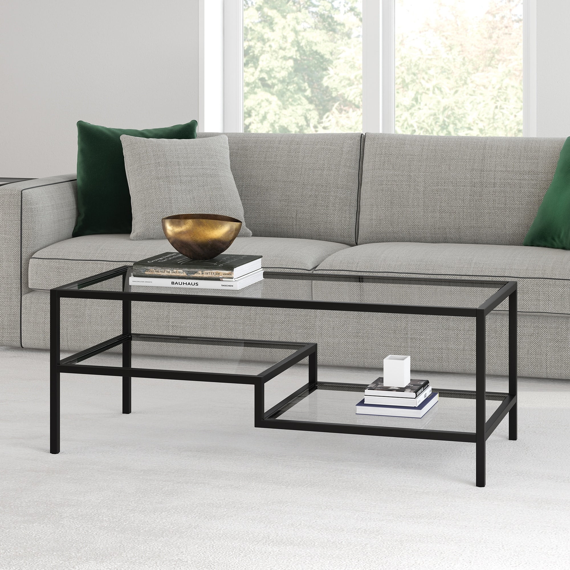 Blackened Bronze and Glass Two-Tier Coffee Table