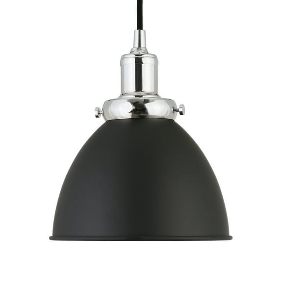 Evelyn&Zoe Madison 8" Wide Pendant with Metal shade in Blackened Bronze/Polished Nickel/Blackened Bronze