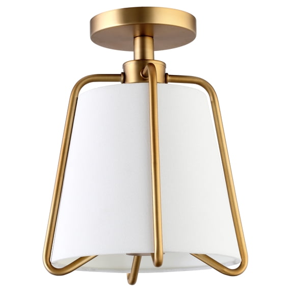 Evelyn&Zoe Marduk 9.5" Semi Flush Mount with Fabric Shade in Brushed Brass/White