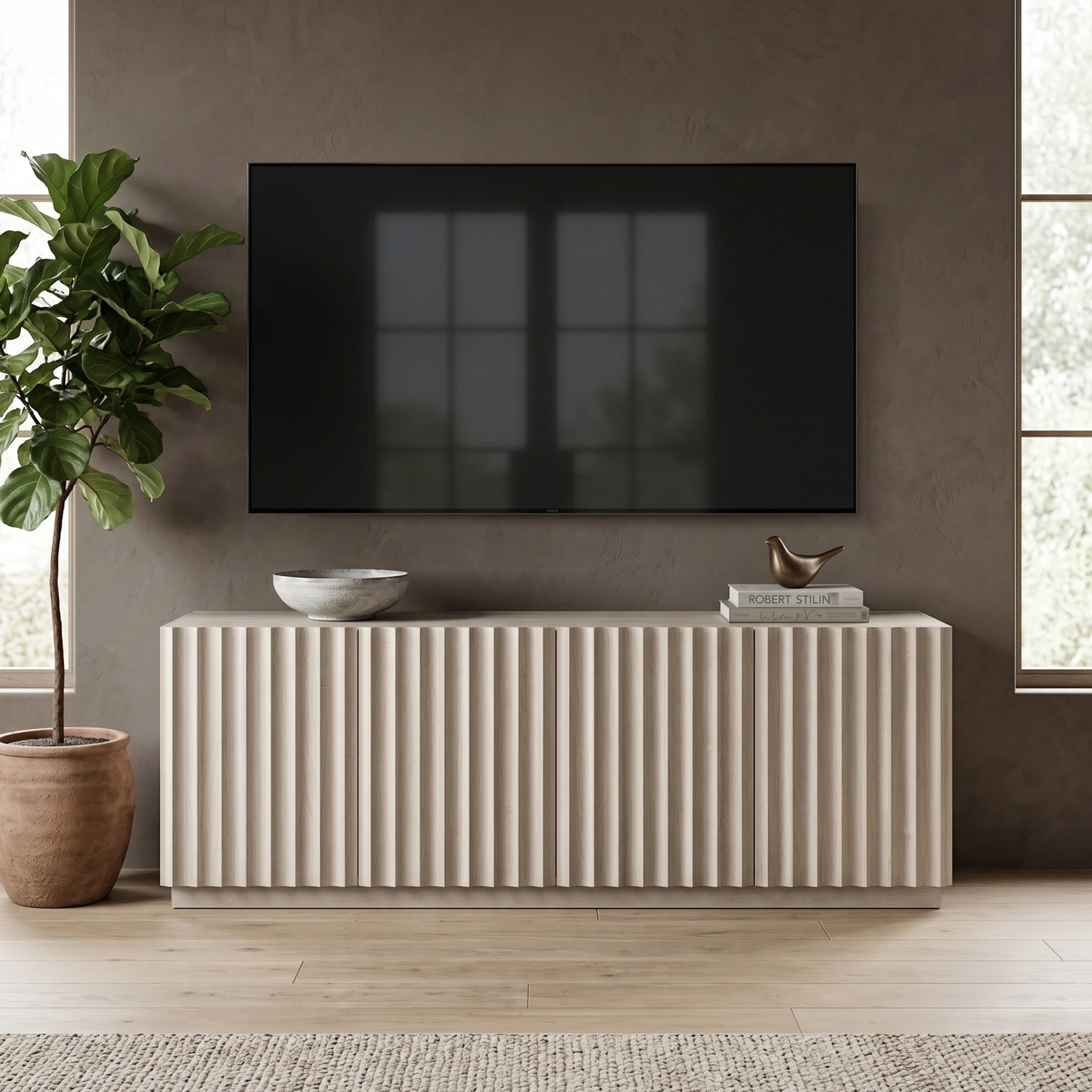 Evelyn&Zoe Marion Modern TV Stand For TVs up to 75", Alder White
