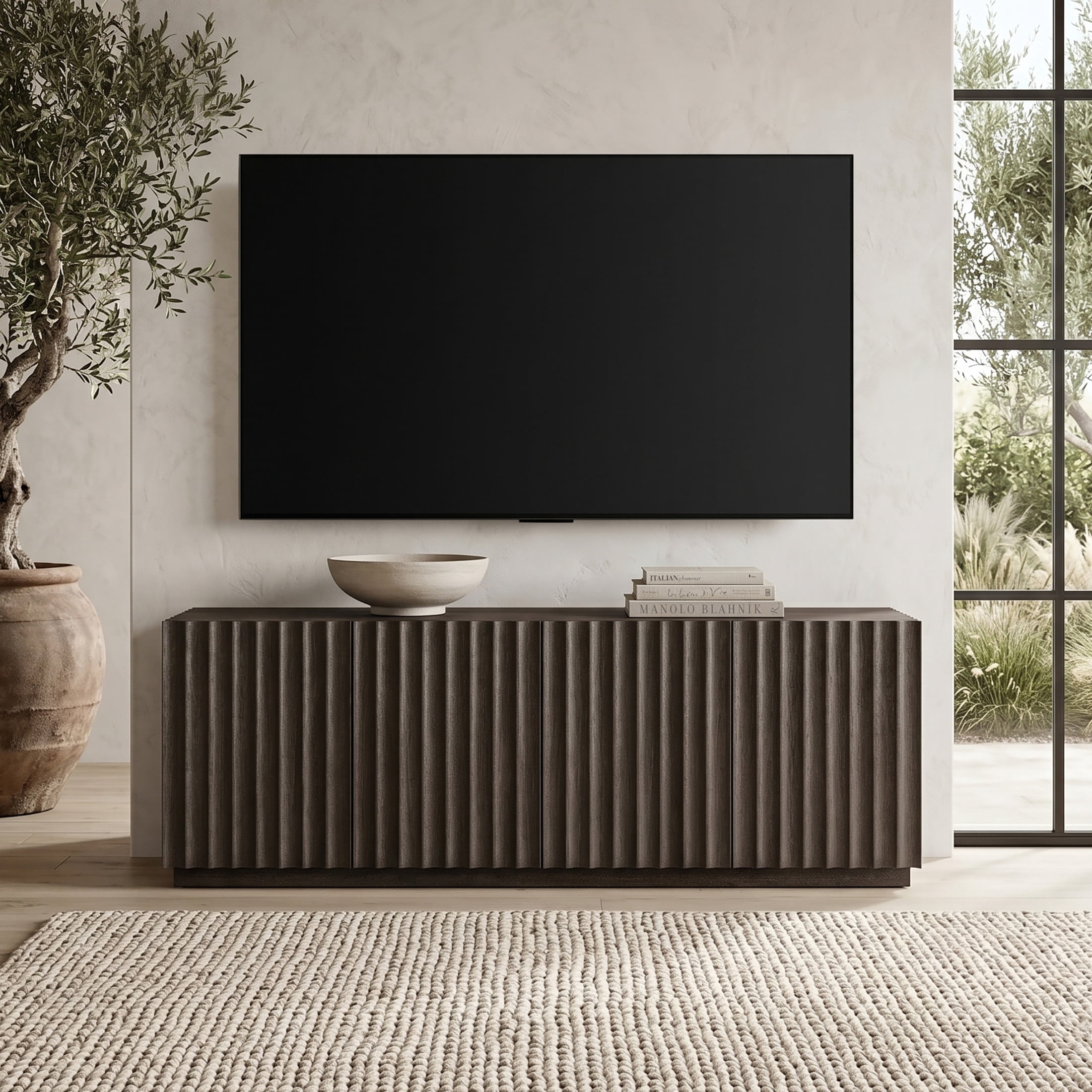 Evelyn&Zoe Marion Modern TV Stand For TVs up to 75", Brown Oak