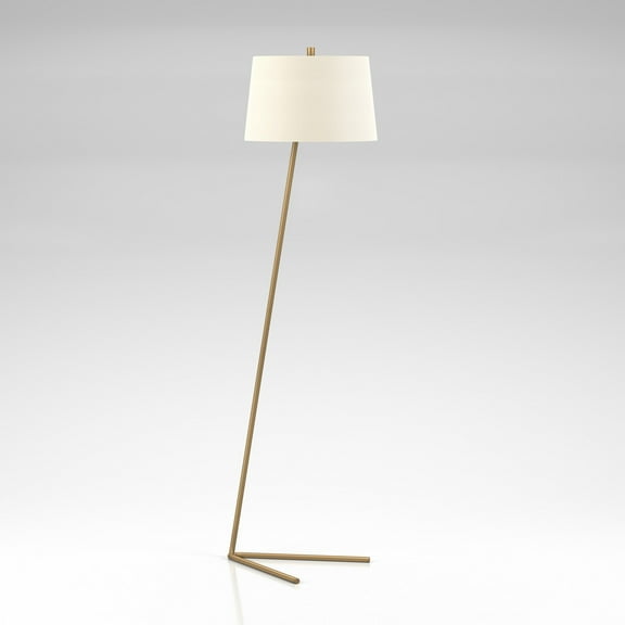Evelyn&Zoe Markos Tilted Floor Lamp with Fabric Shade, Brass/White