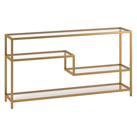 Evelyn&Zoe Mathis 55" Wide Rectangular Console Table with Glass Top, Gold
