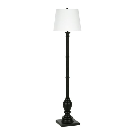 Evelyn&Zoe Minnie Farmhouse Floor Lamp with Fabric Shade, Blackened Bronze/White
