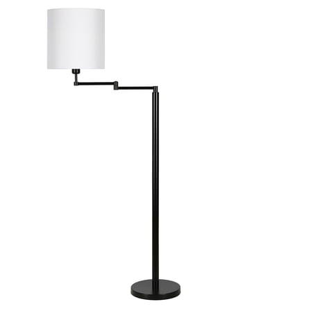 Evelyn&Zoe Moby Swing Arm Floor Lamp with Fabric Drum Shade, Blackened Bronze/White