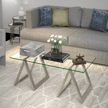Evelyn&Zoe Modara 46" Wide Rectangular Coffee Table, Satin Nickel