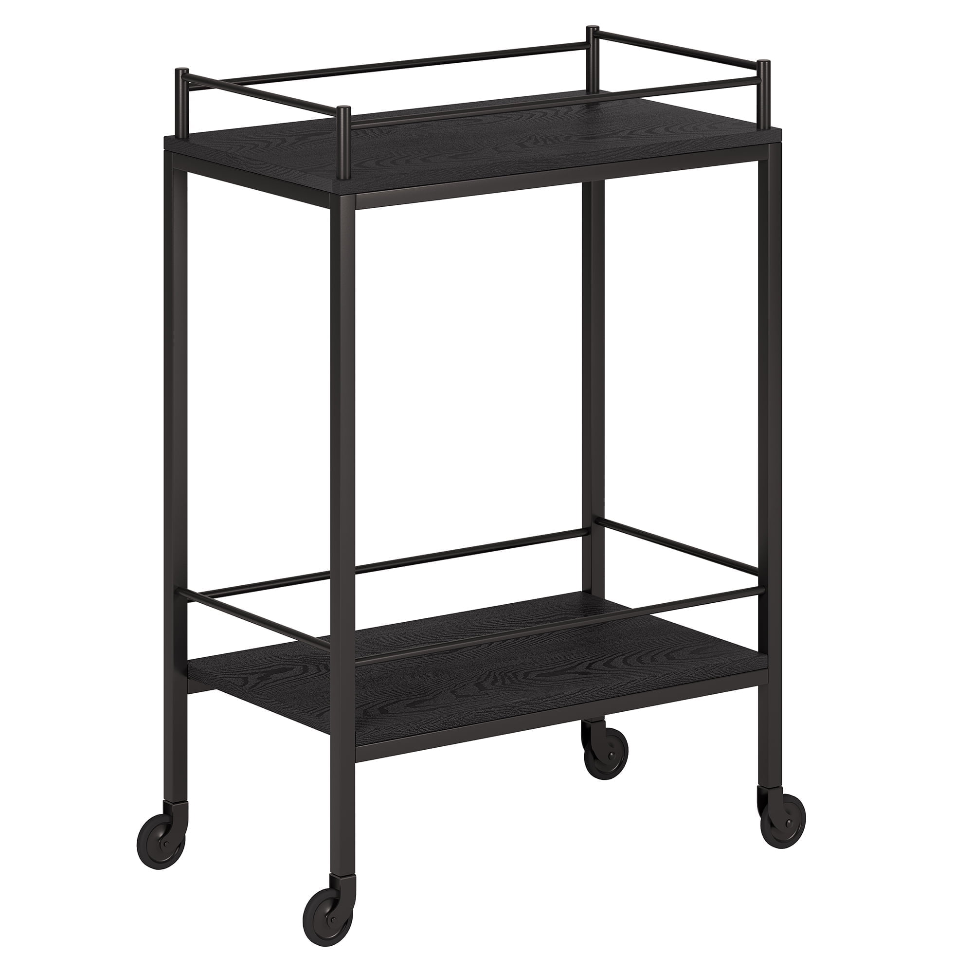 Barnes Black Grain Wood-Finish & Bronze Frame Bar Cart with Storage