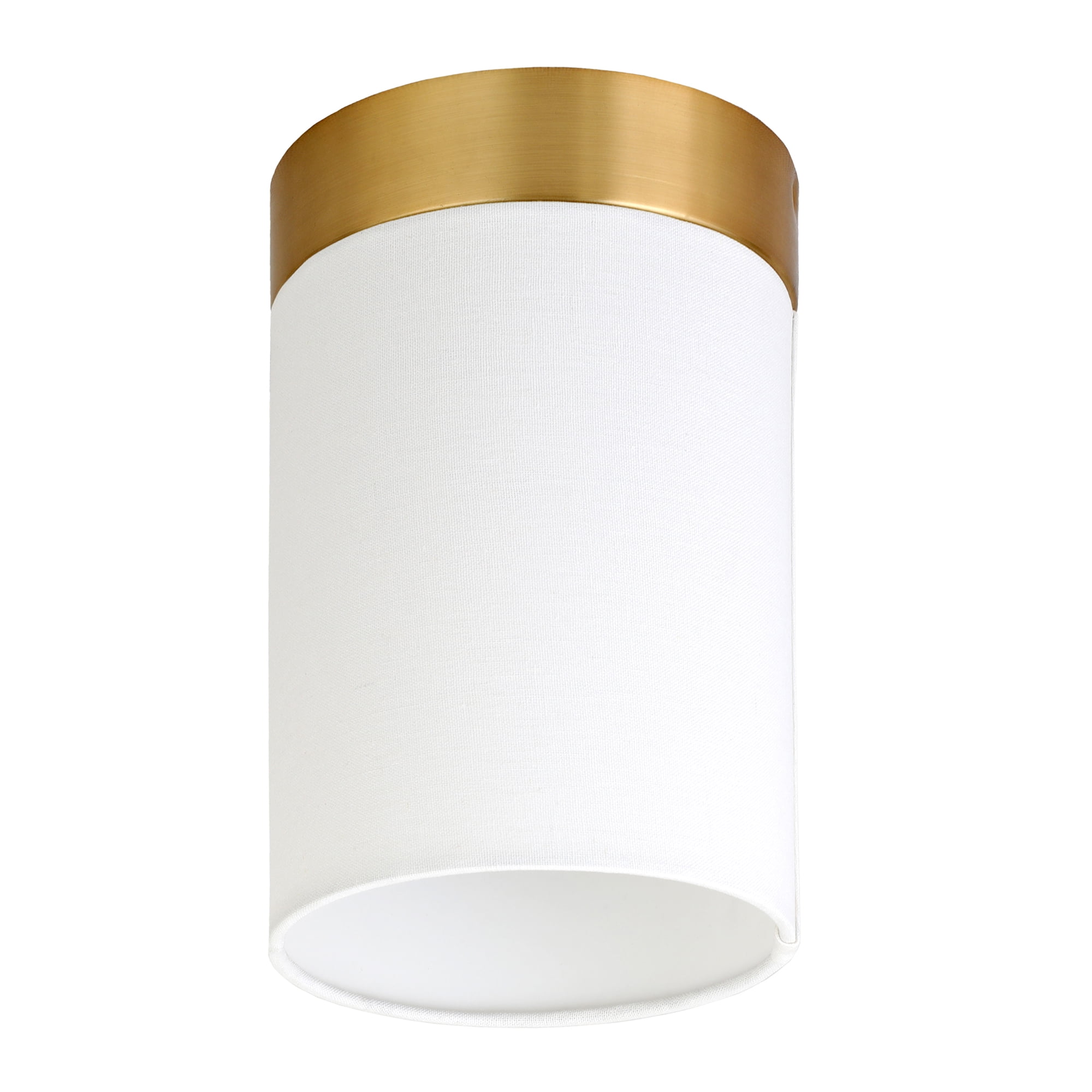 Brushed Brass and White Linen Tube-Shaped Ceiling Light