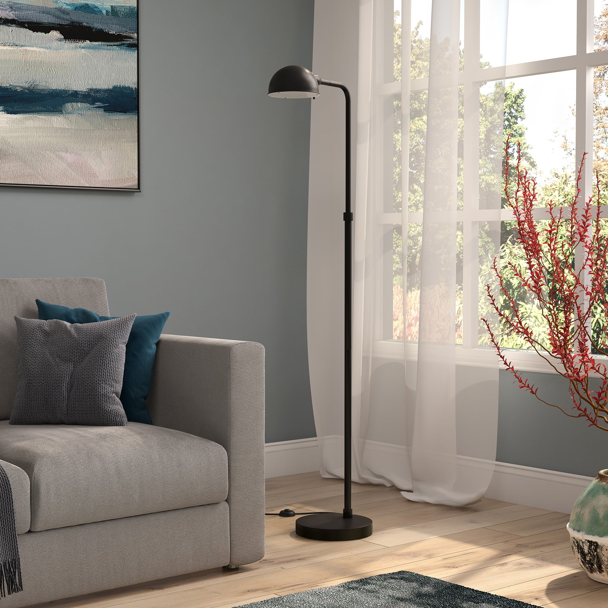 Adjustable 66" Blackened Bronze LED Arc Floor Lamp with Metal Dome Shade